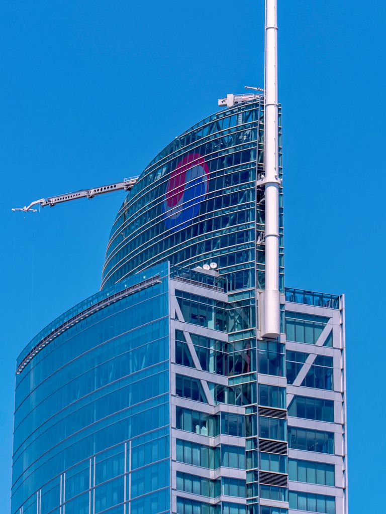 High-rise building with a distinctive design in downtown Los Angeles, California.